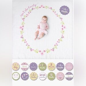 Like New! Baby’s First Isnt She Lovely Muslin Blanket and Milestone Card Set.